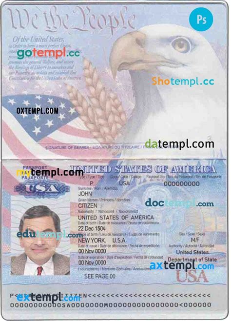 Usa Passport Template In Psd Format Fully Editable With All Fonts