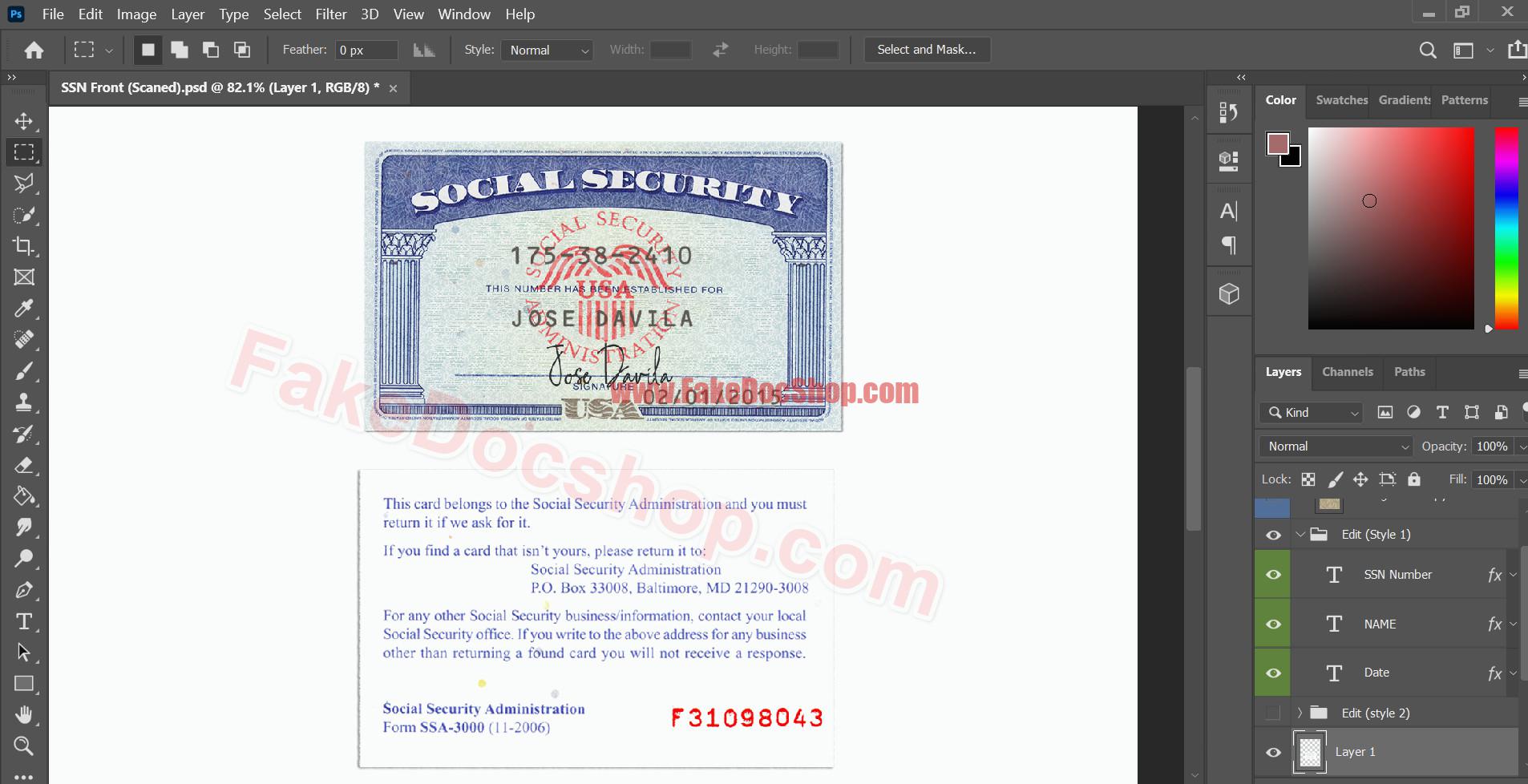 Usa Ssn Card Psd Template New Fakedocshop