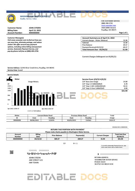 Usa Washington Water Service Utility Bill Template In Word And Pdf Format Editable Docs Medium