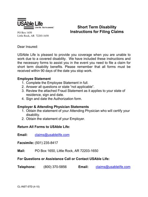 Usable Short Term Disability Claim Form Fill Online Printable