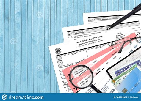 Uscis Form I 131 Application For Travel Document Lies On Flat Lay Office Table And Ready To Fill