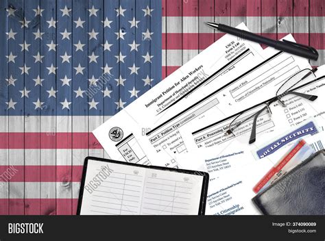 Uscis Form I 140 Immigrant Petition For Alien Workers Lies On Flat Lay