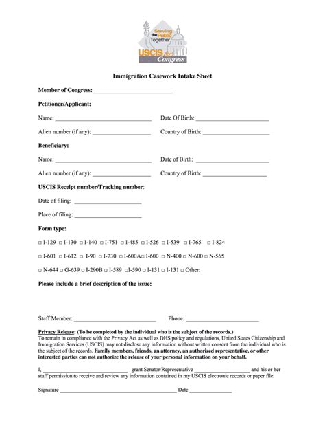 Uscis Immigration Casework Intake Form Fill And Sign Printable