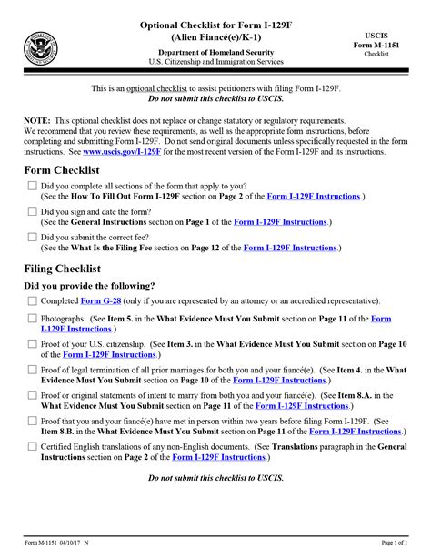 Uscis New I 129F Checklist K 1 Fiance E Visa Process Procedures