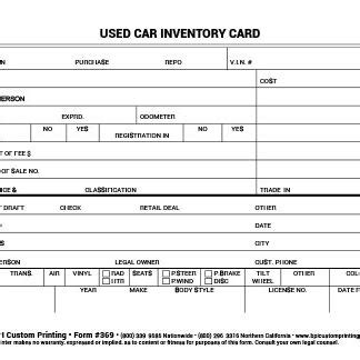 Used Car Inventory Card Bpi Custom Printing