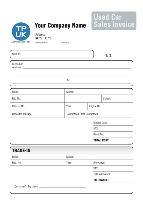 Used Car Sales Invoice Template Uk Invoice Example