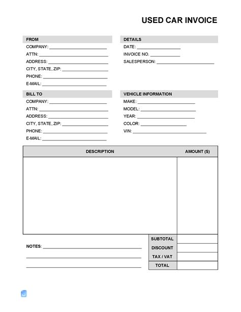 Used Car Sales Receipt Template Vehicle Sales Invoice Template Vehicle