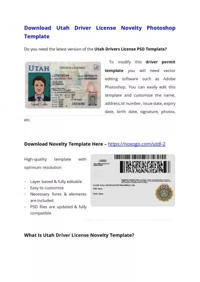 Utah Drivers License Psd Template New Edition Download Photoshop File