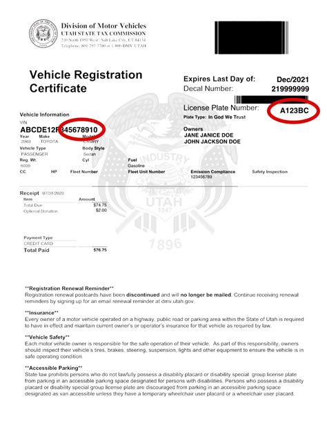 Utah Vehicle Registration And Renewal Vincheck Info