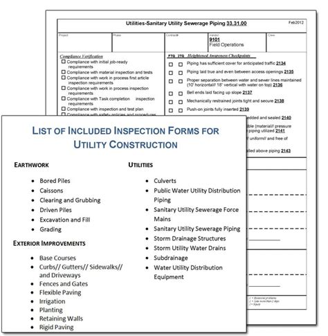 Utility Construction Contractor Inspection Form Sample