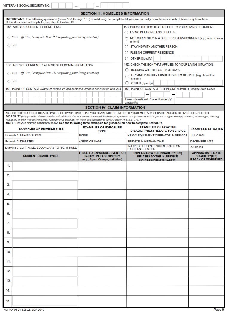 Va Form 21 526E Application For Disability Compensation And Related Compensation Benefits