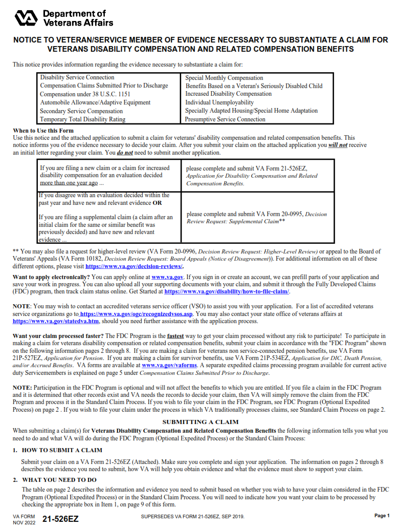 Va Form 21 526Ez Download Fillable Pdf Or Fill Online Application For