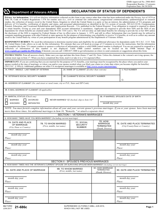 Va Form 21 686C Download Fillable Pdf Or Fill Online Application