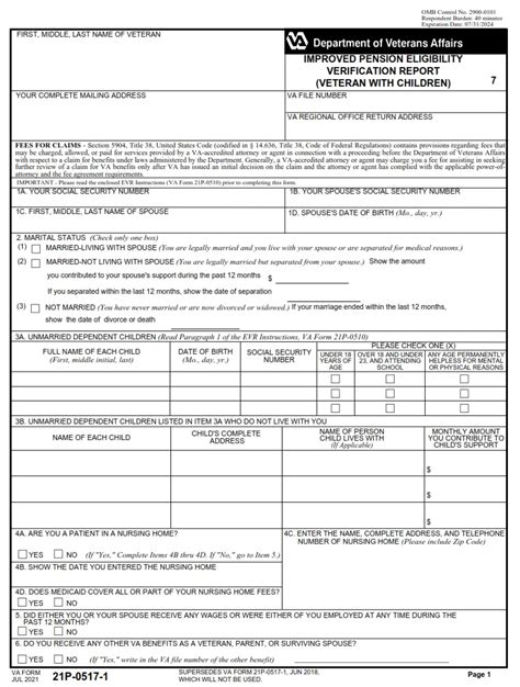 Va Form 21P 0517 1 Improved Pension Eligibility Verification Report