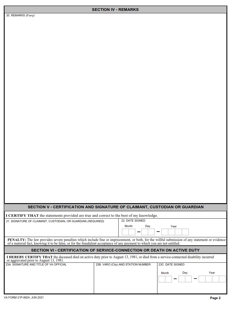 Va Form 21P 8924 Application Of Surviving Spouse Or Child For Reps