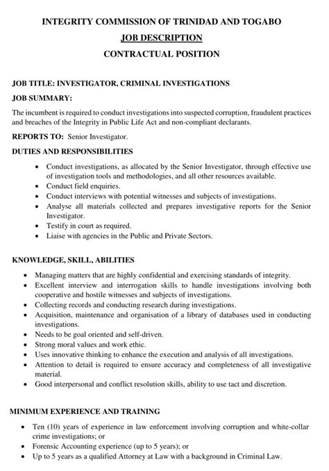 Vacancy Criminal Investigator 1 Assistant Investigator 1