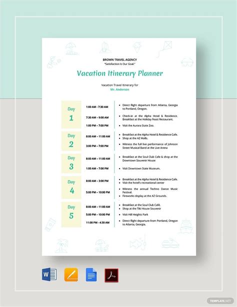 Vacatiion Itinerary Planner Template In Google Docs Word Pages Pdf Download Template Net