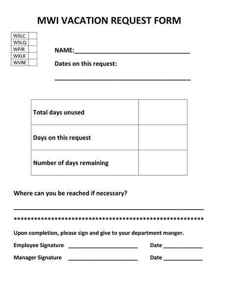 Vacation Form Template