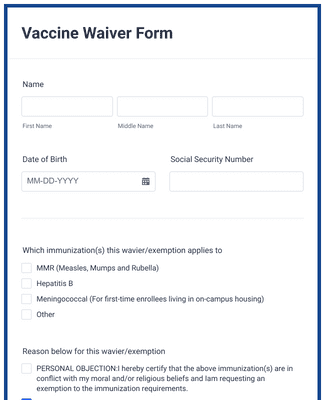 Vaccine Waiver Form Template Jotform