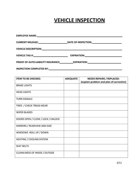 Vehicle Inspection Form Pdf Fill Online Printable Fillable Blank