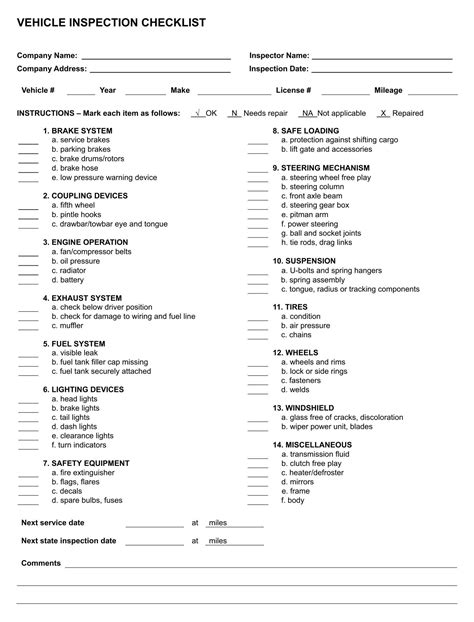 Vehicle Inspection Requirements In Texas Inspection Checklist