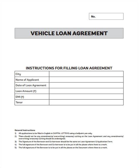 Vehicle Loan Agreement Template Free For Your Needs