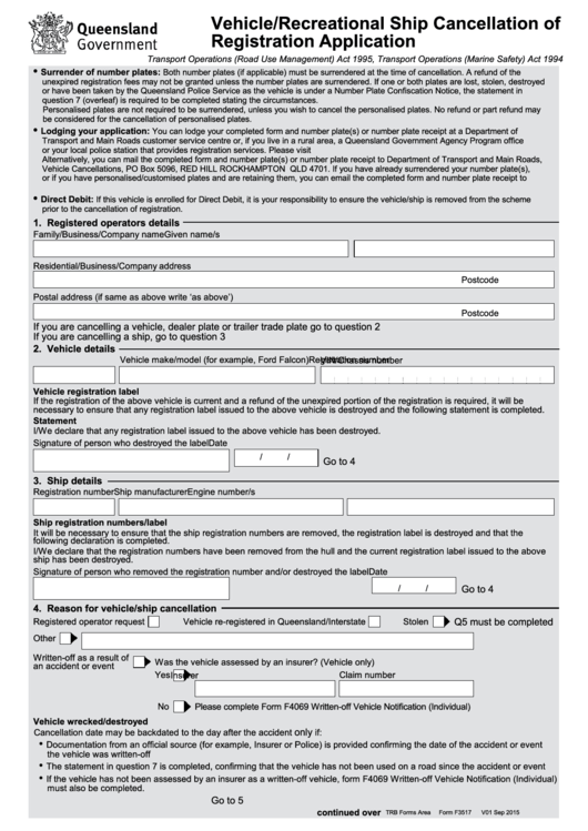 Vehicle Recreational Ship Cancellation Of Registration Application