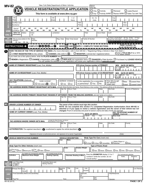 Vehicle Registration Title Application Dmv New York State