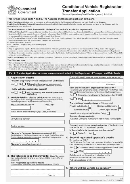 Vehicle Registration Transfer Application Queensland Free Download