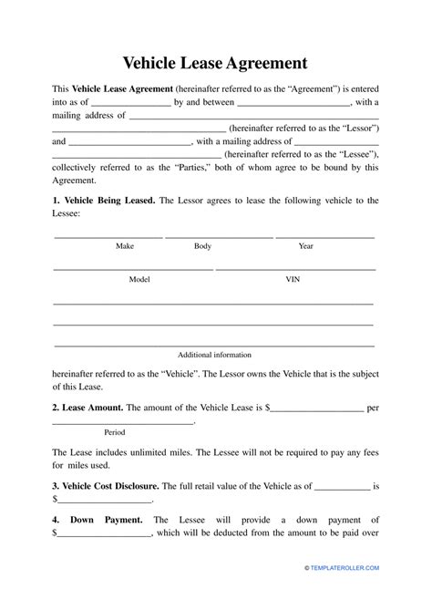 Vehicle Rental Agreement Template Download Printable Pdf Templateroller