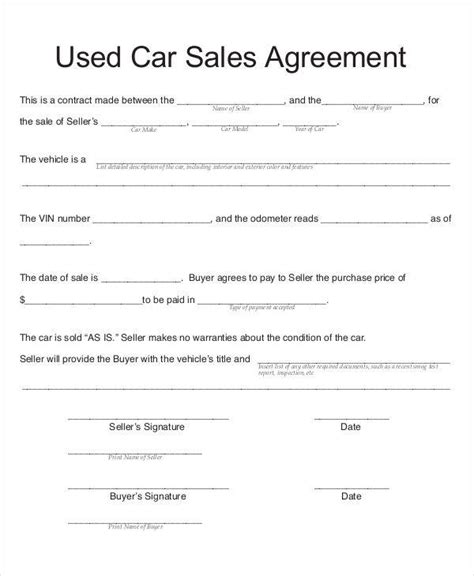 Vehicle Sales Agreement Template Besttemplatess Besttemplatess