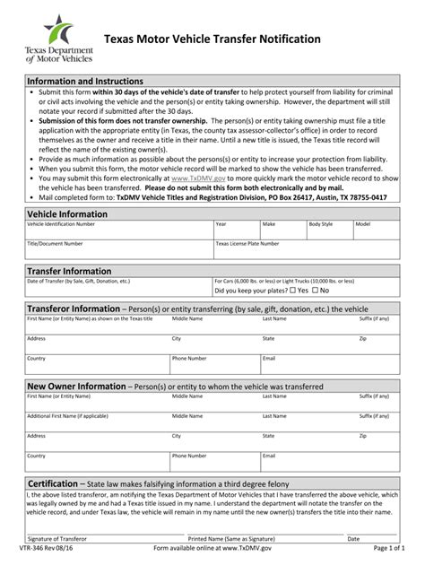 Vehicle Transfer Notification Texas Fill Out Sign Online Dochub