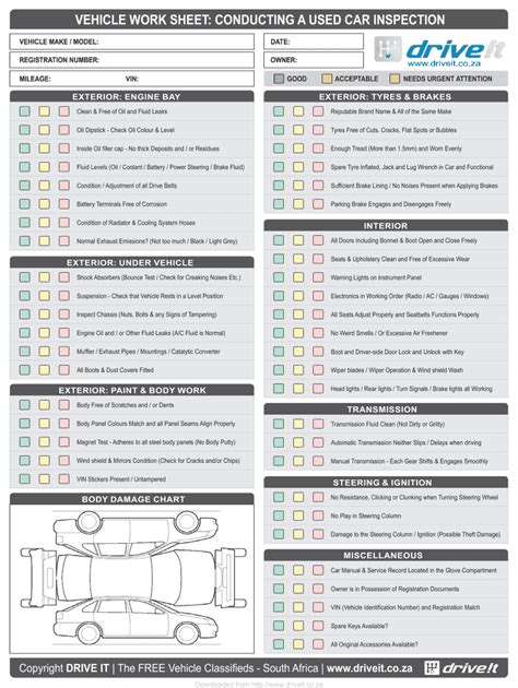 Vehicle Work Sheet Conducting A Used Car Inspection Form Fill Out And Sign Printable Pdf