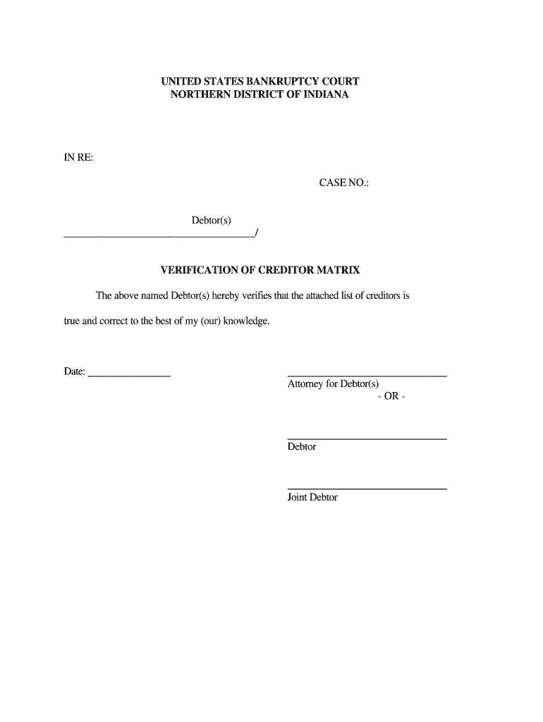 Verification Of Creditor Matrix Kansas Bankruptcy Court Form Fill Out And Sign Printable Pdf