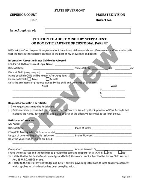 Vermont Petition To Adopt Minor By A Stepparent Us Legal Forms