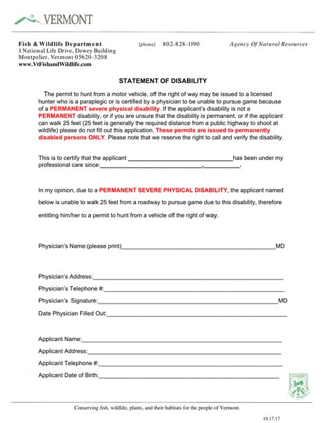 Vermont Statement Of Disability Fill Out Sign Online And Download