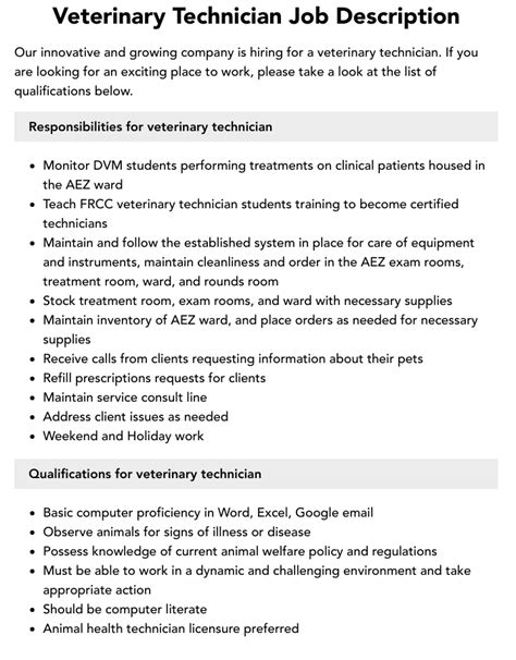 Vet Tech Job Description Guide