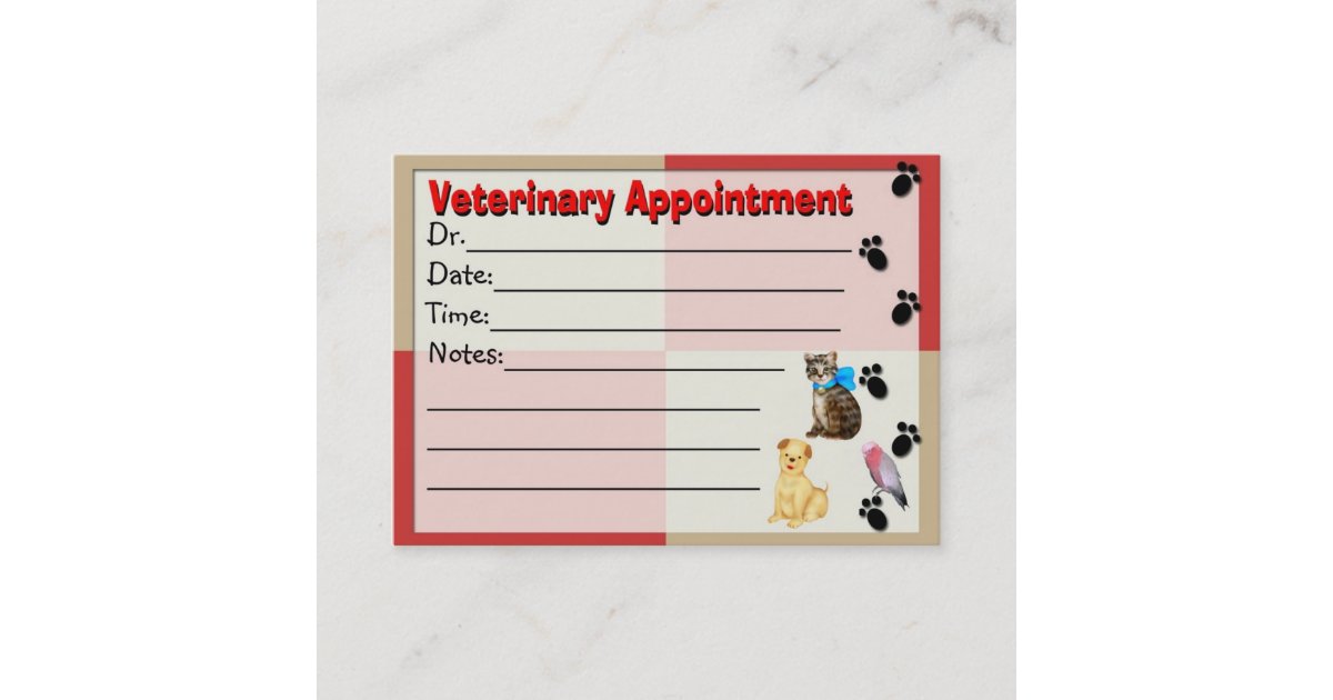 Veterinary Appointment Reminder Card Zazzle