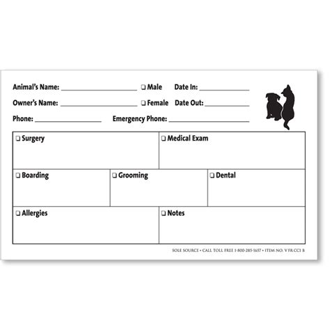 Veterinary Cage Cards 3 X 5 Style A Veterinary Clinical Forms