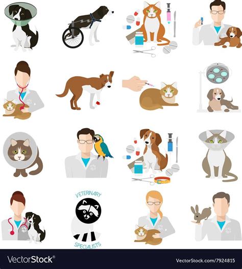 Veterinary Icon Flat Set Vet Clinic Pets And Doctor Isolated On White