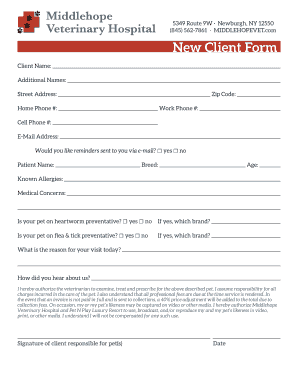 Veterinary New Client Form Pdf Complete With Ease Airslate Signnow