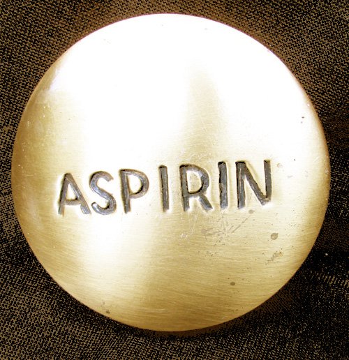 Vintage A M Leatherlines Brass Aspirin Paperweight With Presentation