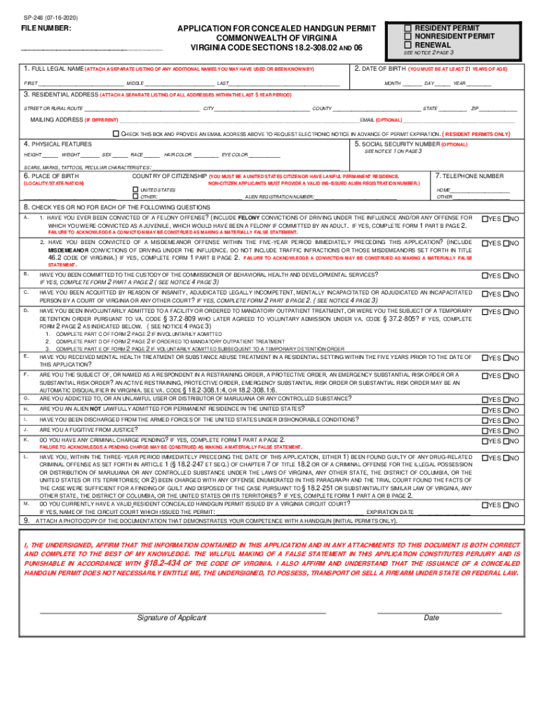 Virginia Concealed Carry Permit Renewal Online Form Fill Out Sign