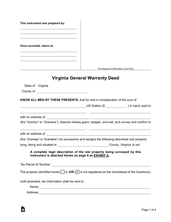 Virginia Deed Forms Amp Templates Free Word Pdf Odt