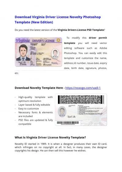 Virginia Drivers License Psd Template Download Photoshop File