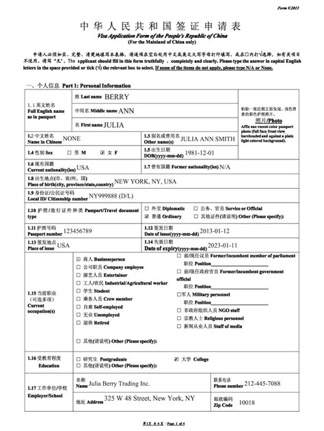 Visa Application To China Fill Online Printable Fillable Blank