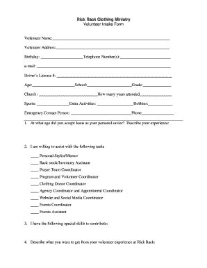 Volunteer Intake Form Template