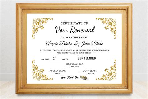 Vow Renewal Certificate Template Editable Printable Wedding Etsy