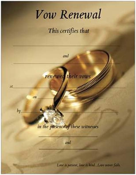 Vow Renewal Certificate With Gold Wedding Bands