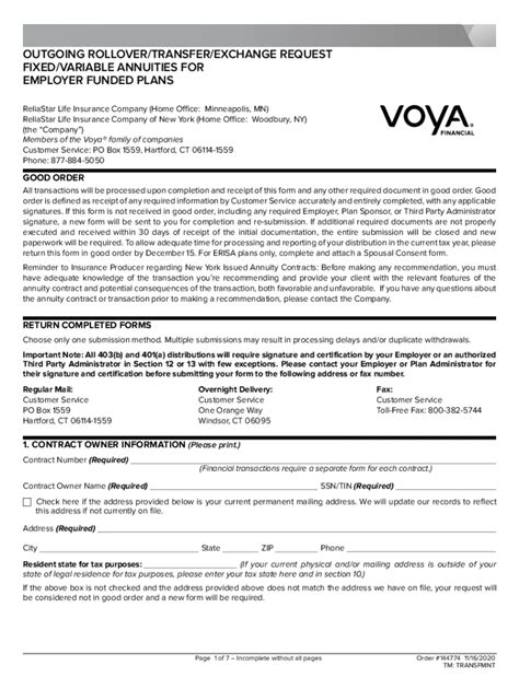 Voya 403B Rollover Form Fill Out Amp Sign Online Dochub